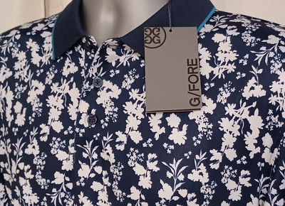 G/FORE Blossom Rib Collar Tech Jersey Slim Fit Golf Polo Men's Large Floral NEW