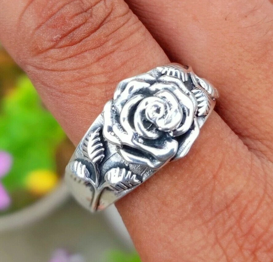 Sterling silver shop rose flower ring