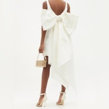 New CAROLINA HERRERA Bow Back Silk-Faille Mini Dress - Ivory $2,490