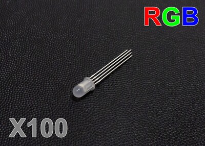 100pcs 5mm RGB 3-Color 4-pin LED with Diffuse Milky White Lens Common Anode