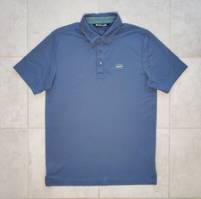 Travis Mathew Men's Small Polo Golf Shirt Blue Patch Logo Short Sleeve Stretch