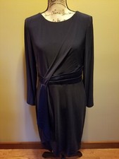 NWT Womens Lauren Ralph Lauren Long Sleeve Draped Sheath Dress Navy Blue 12P