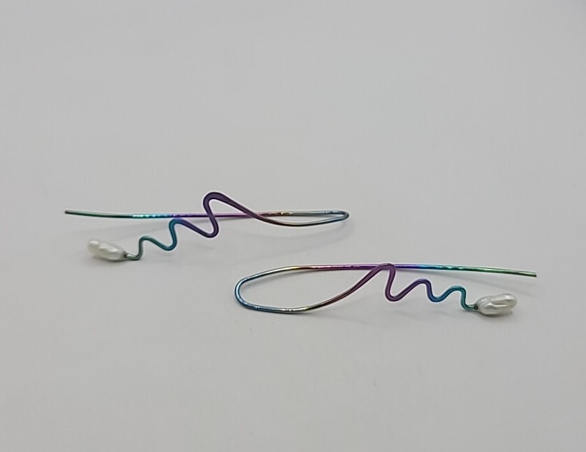 Rainbow Titanium Drop Dangle Earrings Baroque Pea… - image 6