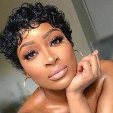 Short Human Hair Wig Afro Wigs Curly Black Hair Pixie Cut Wigs Natural for Women