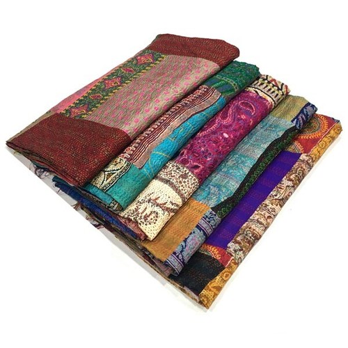 Vintage Silk Kantha Quilt Wholesale Lot Queen Size Quilted Blanket Bedspread - Picture 6 of 10