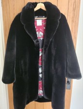Sandro Paris Black Faux Fur Coat Size 10/12, Immaculate