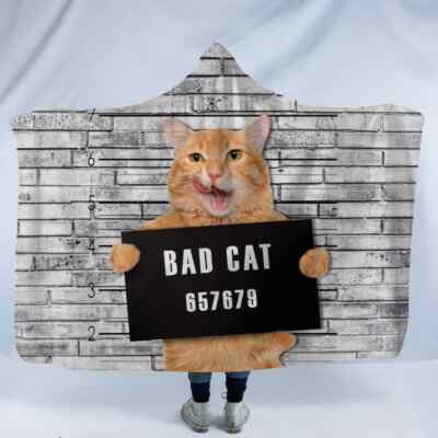 Bad Orange Cat Arrested 3D Hooded Blanket Wearable Flannel