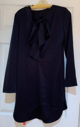 NWT Theory Tie Back Shift Dress $395 Deep Navy Double Sateen Satin *Size 2* - Picture 5 of 6