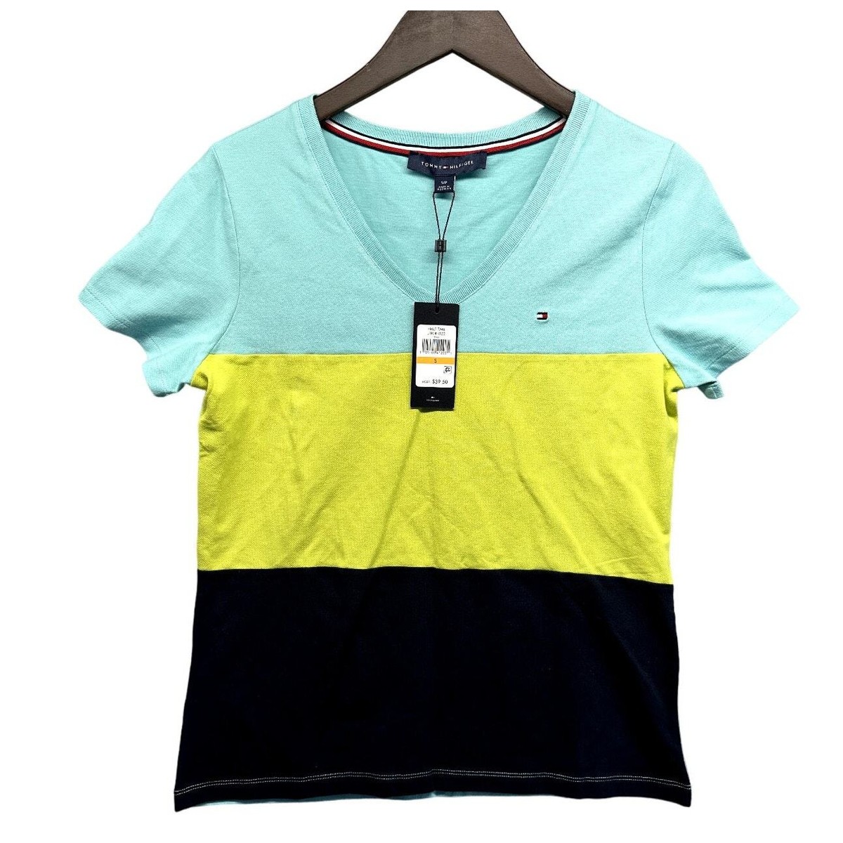 Tommy Hilfiger Womens Shirt Size Small Multicolor V-Neck Short Sleeve NWT