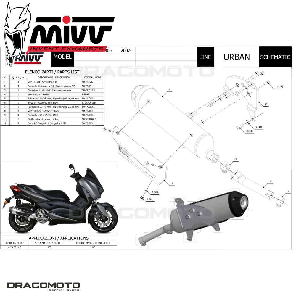 Pot D'échappement MIVV Urban Inox Pour Yamaha X-Max 300 (2017-2020) - Échappement Racing Fabriqué En Italie - Garantie 2 Ans - Modèle C.YA.0011.B