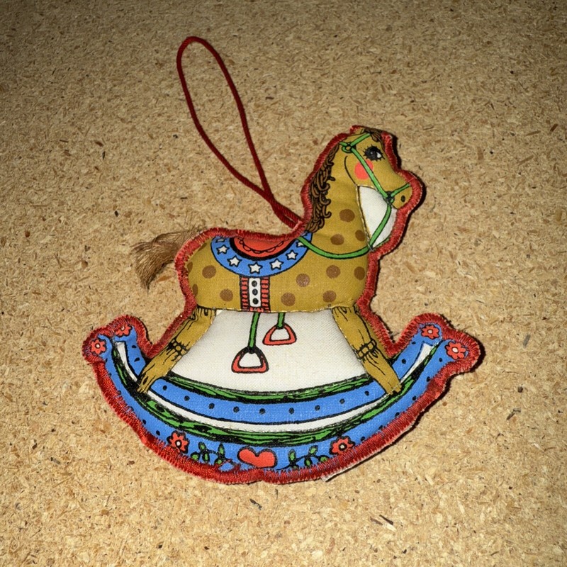 Vintage Hallmark Fabric Rocking Hobby Horse Christmas Ornament 1980s Cloth