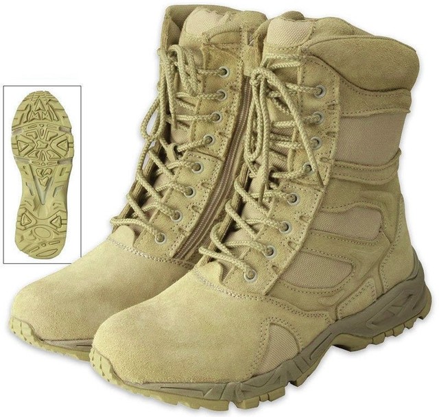 tan military boots with zipper