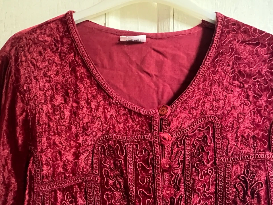 Jaqueta de veludo top OS rubi floral bordada veludo decote redondo botões - Imagem 2 de 4