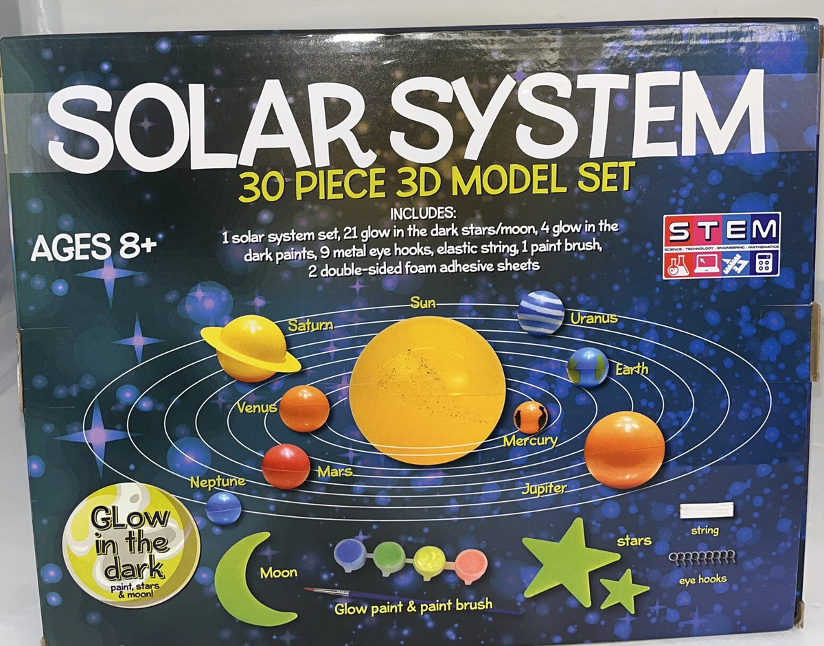 Solar System Model Kit -30 Piece Model Kit- Glow In The Dark Paint, Stars,  Moon