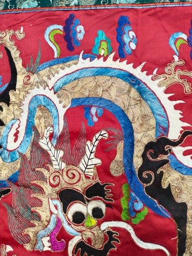 vintage silk Golden threads Chinese embroidered dragon needlework embroidery - Picture 12 of 15