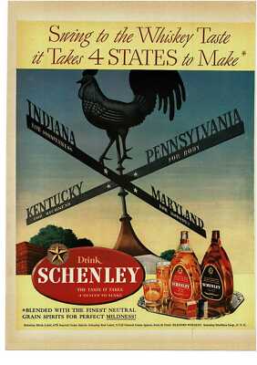 1942 SCHENLEY Whiskey Rooster weathervane Vintage Print Ad 