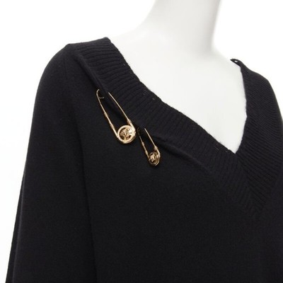 VERSACE 95% cashmere wool punk gold Medusa safety pin distressed dress IT44  | eBay