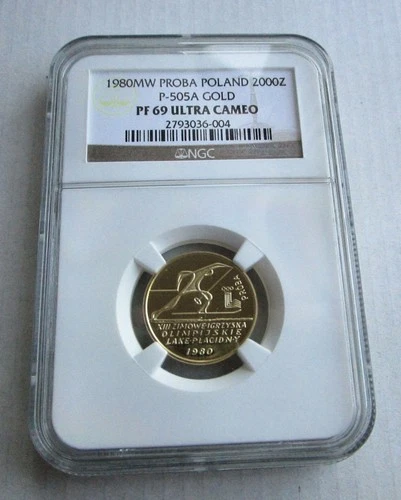 1980 POLAND 2000 zl ~1/4 OZ GOLD NGC PF 69 PATTERN PROBA SKI WINTER SPORT POLISH
