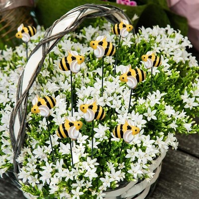 New Bee Decor Garden Stake Simulation Bee Lawn Pile Plug-In Yard Art Decor 10Pcs