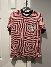 Mexico Soccer Shirt Adult Small Red White Geometric Pattern Short Sleeve
