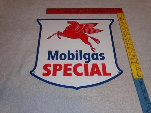 VINTAGE MOBIL MOBILGAS SPECIAL PEGASUS 11 3/4" PORCELAIN METAL GASOLINE OIL SIGN