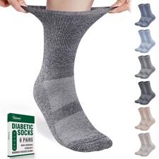 Bulinlulu Diabetic Socks Large, Tan/Khaki/Navy/Pale Blue/Navy Blue/Offwhite