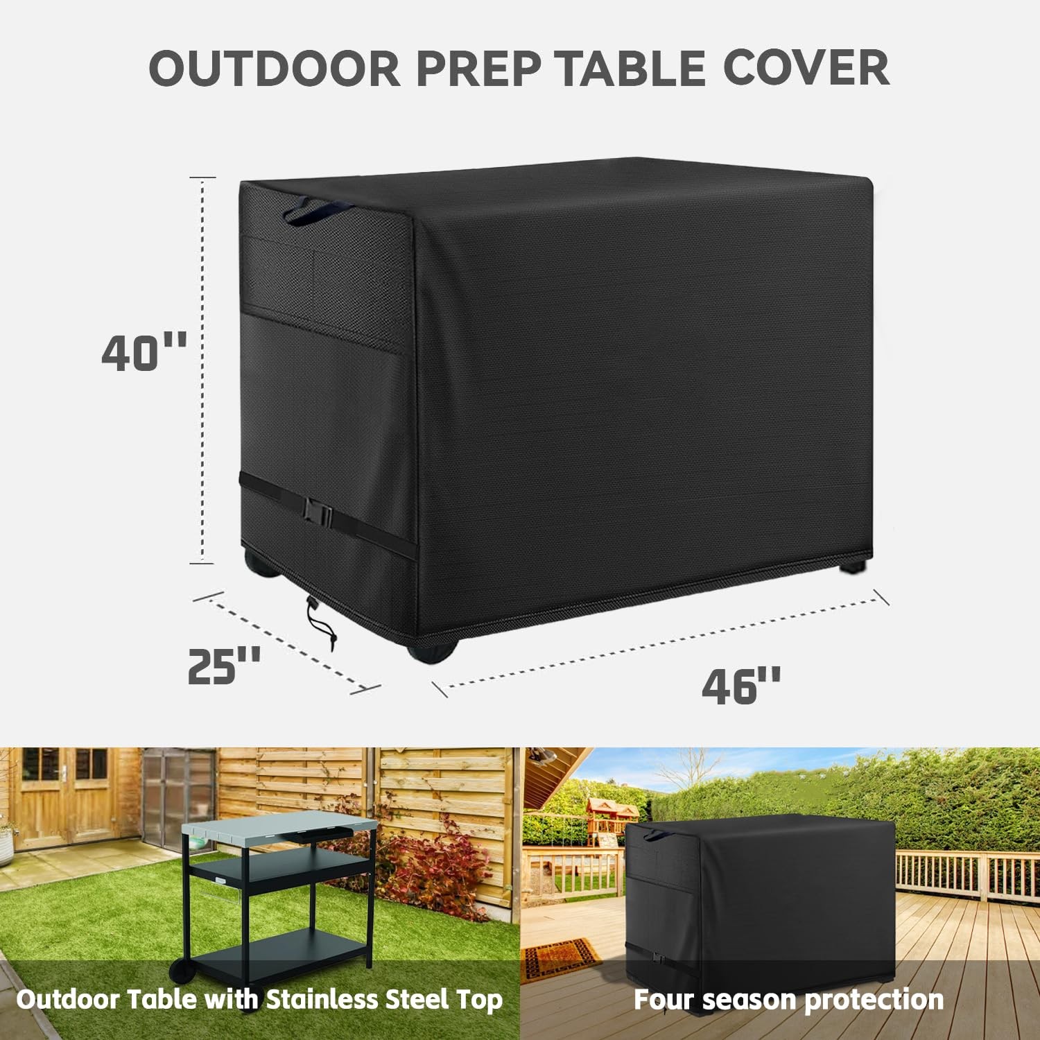 Heavy Duty Waterproof Outdoor Table Cover for 46" Utility Cart - Black
