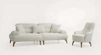 WeißE Wohnzimmer Sitzgarnitur Designer 3-Sitzer Textilsessel Sofa