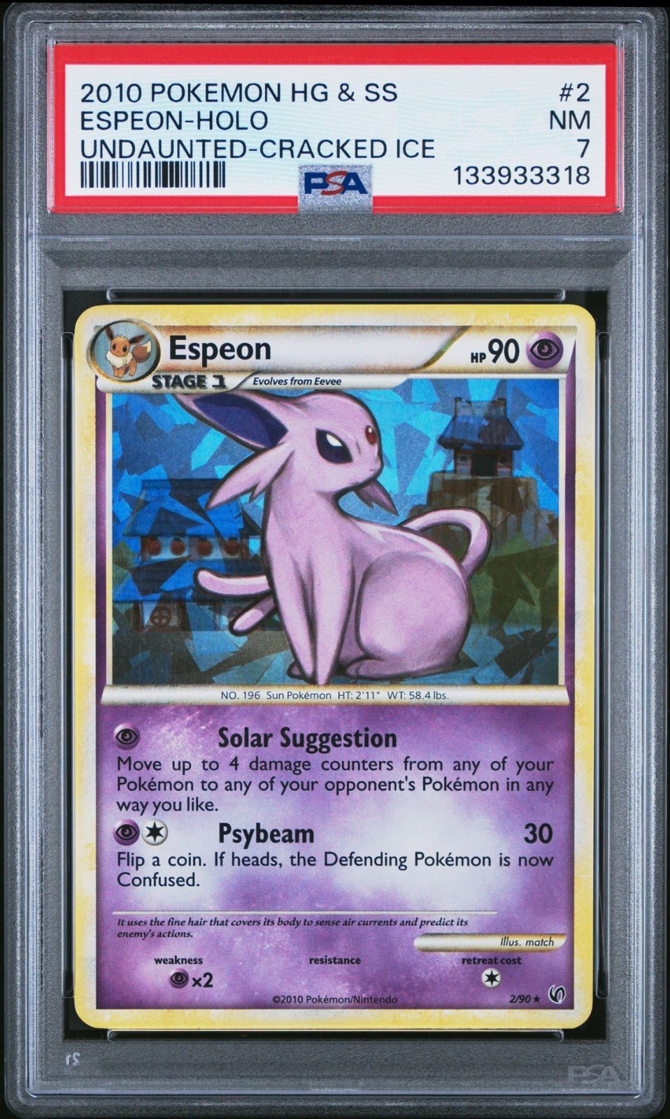 2010 POKEMON HEARTGOLD & SOULSILVER UNDAUNTED CRACKED ICE #2 ESPEON-HOLO PSA 7