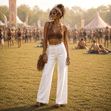 Vintage 1970s White Rhinestone Pants. Wide Leg High Waisted hippie festival boho