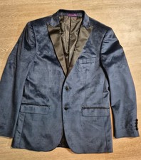Vinci Men's Blue Plaid Peak Lapel Blazer Jacket M Single-Breasted Two-Button