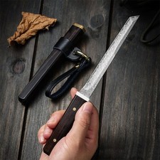 Mini Katana , Damascus Steel Tanto Fixed Blade , Ebony Handle Japanese Letter...