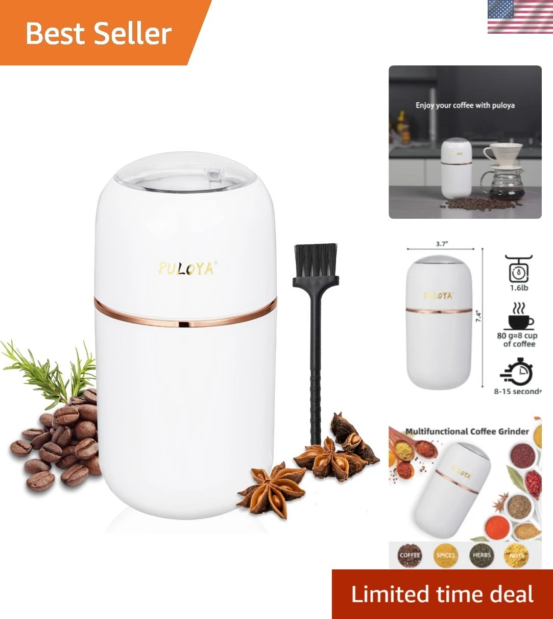 Coffee Grinder Electric for Beans, Spices, Herbs, Grains and Nuts, Stainless ...