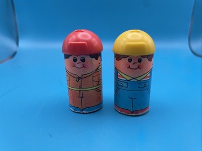 2 Vintage Chicco 2  Figures Kids Toy 1970s- 1980s (Mechanic Kid Boy Overalls)