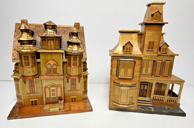 Vtg House Trinket Jewelry Trinket Box Chinese Straw Bamboo Balsa Wood 80s Set 2