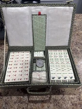 Antique Chinese Mahjong Tile Set Bamboo Back Traditional Collectible