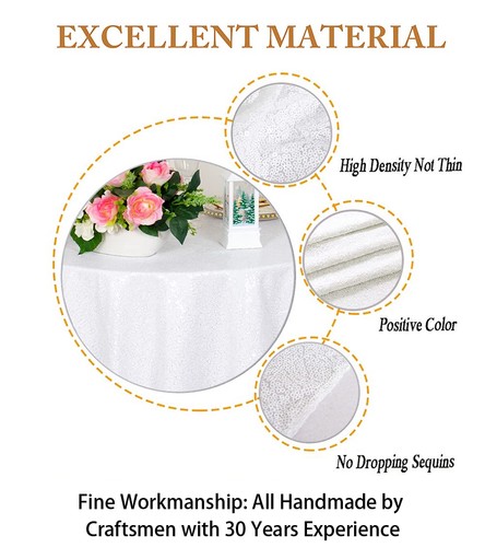 1 PCS 50x50" Square White Sequin Tablecloth Wedding Baby Shower Party Decor - Picture 3 of 7