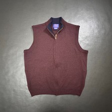 Pendleton Vest Mens Large Red 100 Merino Wool Premium Jacket Pockets Full Zip