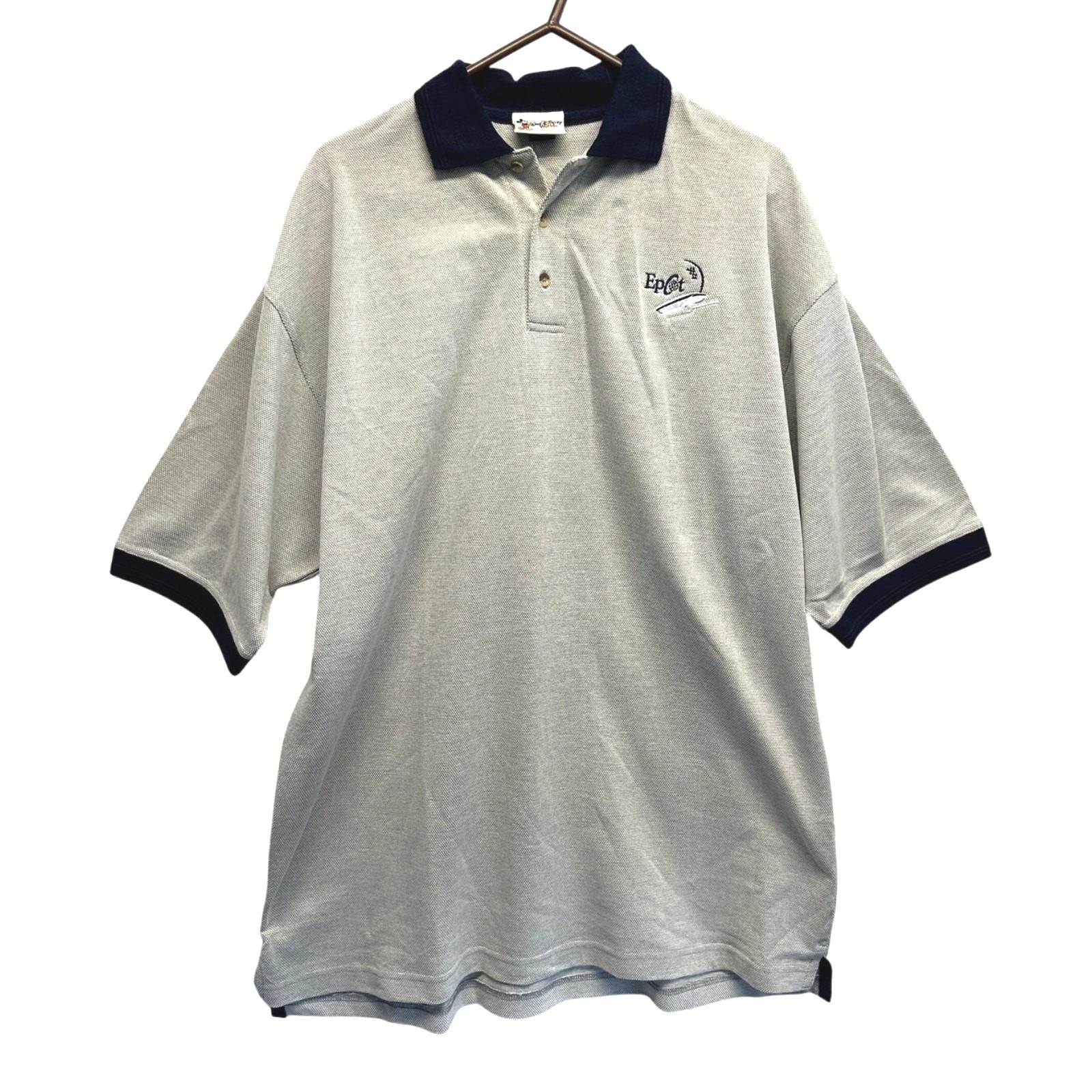 Walt Disney World Epcot Gray Navy Blue Cotton Pique Polo Shirt Mens XL Vintage