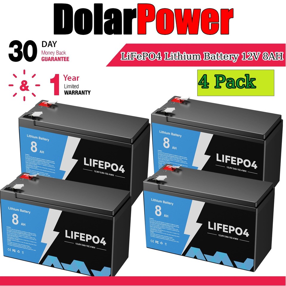 5000 Li Battery 12V 8Ah Lithium Battery 5000+ Deep Cycle LiFePO4 BMS RV Solar Marine ...