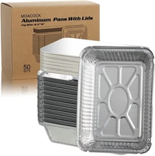 MOACOCK 50 Pack Aluminum Pans with Lids(8.5"×6"), 2.25lb Foil Pans with Board...