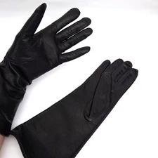 Vintage NEW Women's 12" Long BLACK Leather Gloves Size 7.5 Made In  Greece