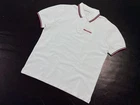 Auth Men's Prada White Two Striped Red Tab Cotton Collar Polo Shirt - M