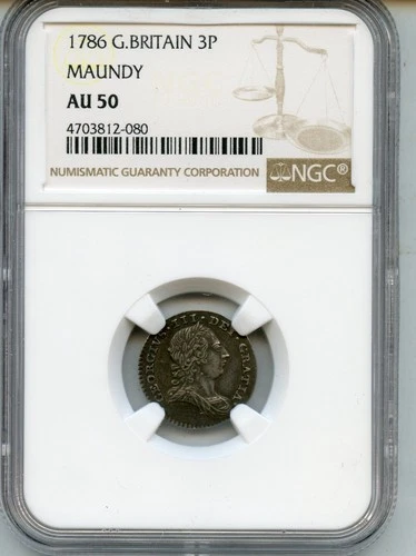 1786 Great Britain Silver 3 Pence AU-50  NGC (Maundy)