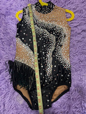 rhythmic gymnastics leotard, elegant y black and silver colors.