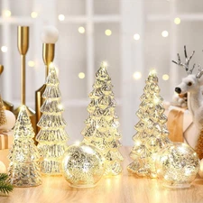 6 Pcs Mercury Glass Christmas Tree for Tabletop Light up Figurine Christmas Tree
