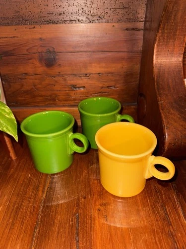 Homer Laughlin Fiesta Ware Coffee Mugs USA Set Of 3 Green Yellow