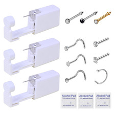 Nose Piercing Kit, 3 Pack Self Piercing Gun with Nose Rings Studs
