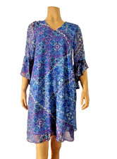 CALVIN KLEIN dress Sheath sz 4 multi floral color ruffled 3/4 sleeve A Line NWT