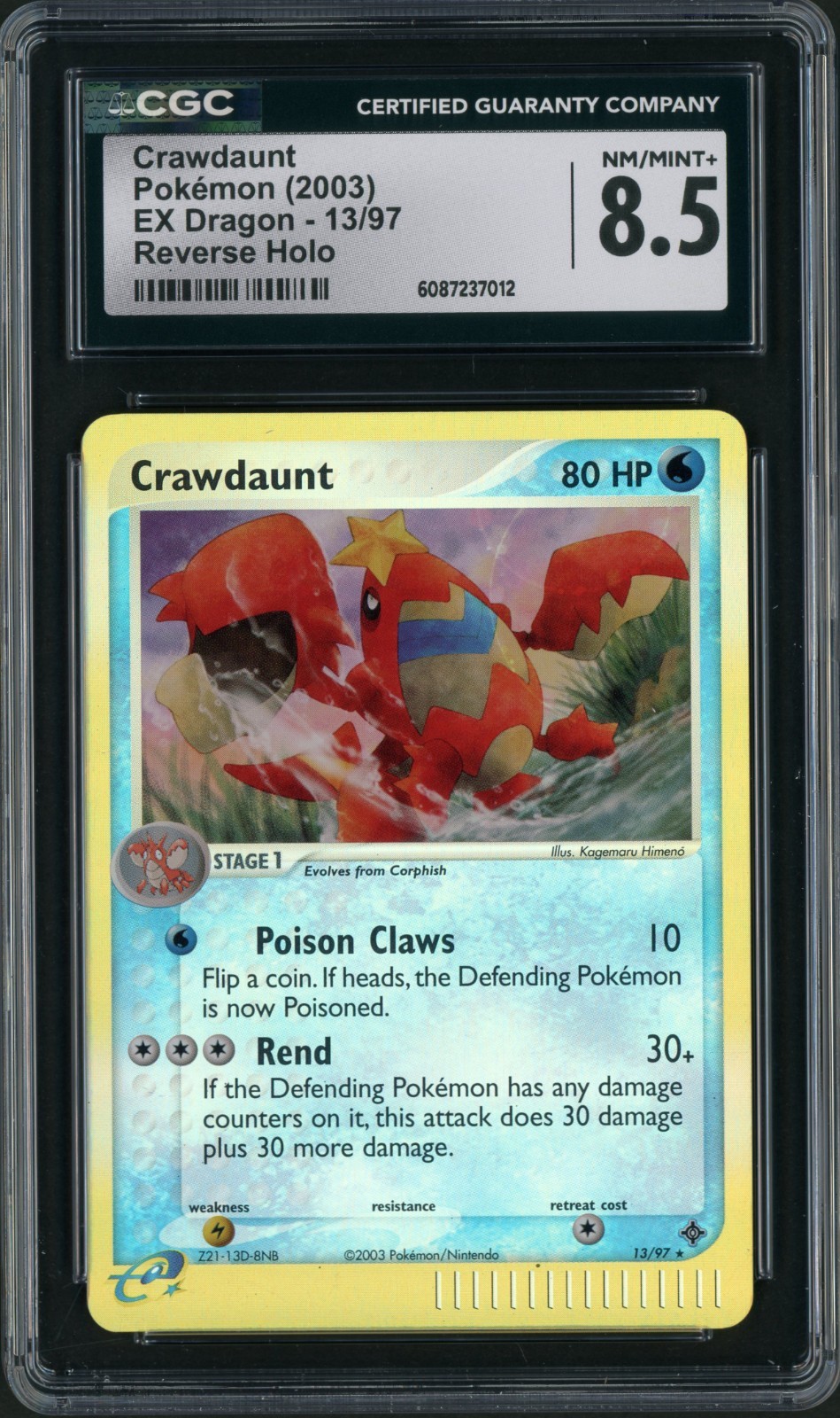 2003 Pokemon EX Dragon Crawdaunt Reverse Holo 13/97 CGC 8.5